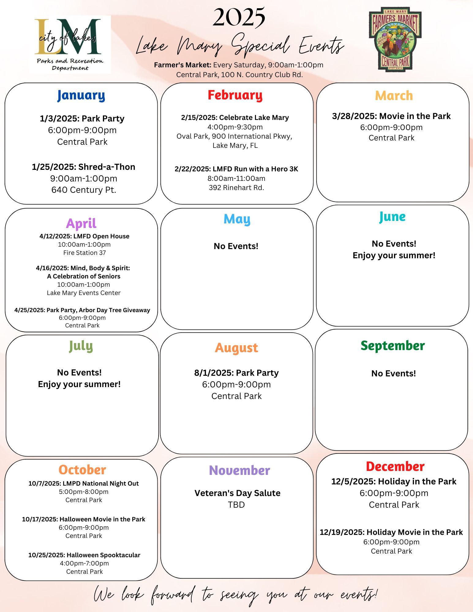 2025 Special Events Calendar